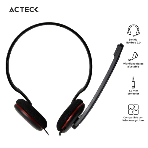 DIADEMA ACTECK HJ220 ESTEREO 2.0 ALAMBRICO 3.5 DUAL DISCOVER NEGRO AC-929110