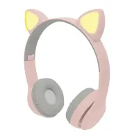 DIADEMA PERFECT CHOICE CATTO PARA NIÑO BLUETOOTH/ALAMBRICO 3.5 MM MICRO USB LUCES LED ROSA