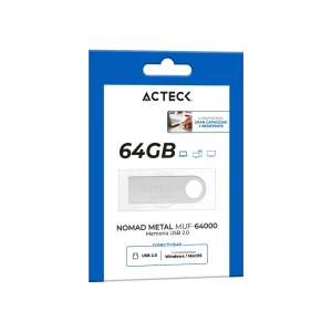 MEMORIA USB ACTECK 64GB 2.0 NOMAD MUF-64000 LEC 25 MB/S ESC 5 MB/S METALICA (AC-946223)